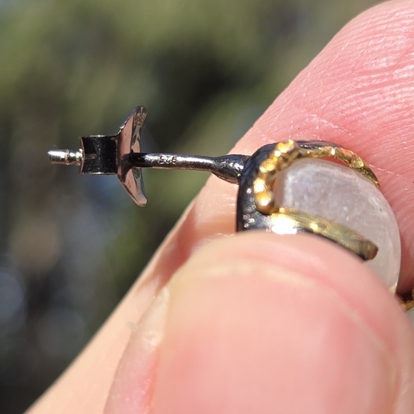 Moonstone Sterling Rhodium & Gold Earrings - Picture 8 of 8